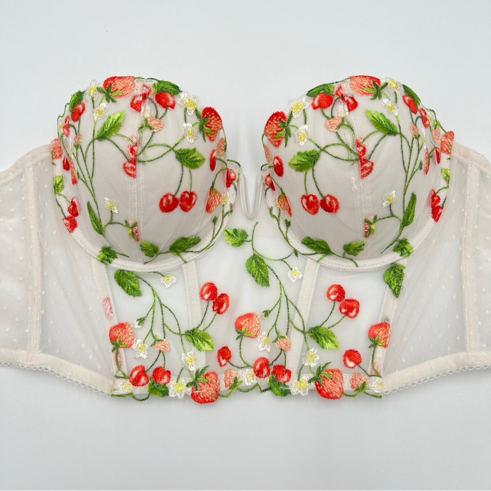 Victoria’s Secret Dream Angels Strawberry and Cherries Lace Bustier Bra size 36C